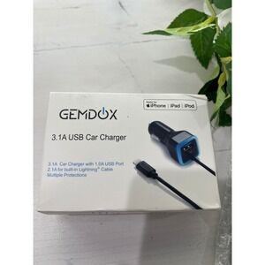 GEMDOX 3.1A USB Car Charger with Lightning Cable for iPhone/iPad/iPod